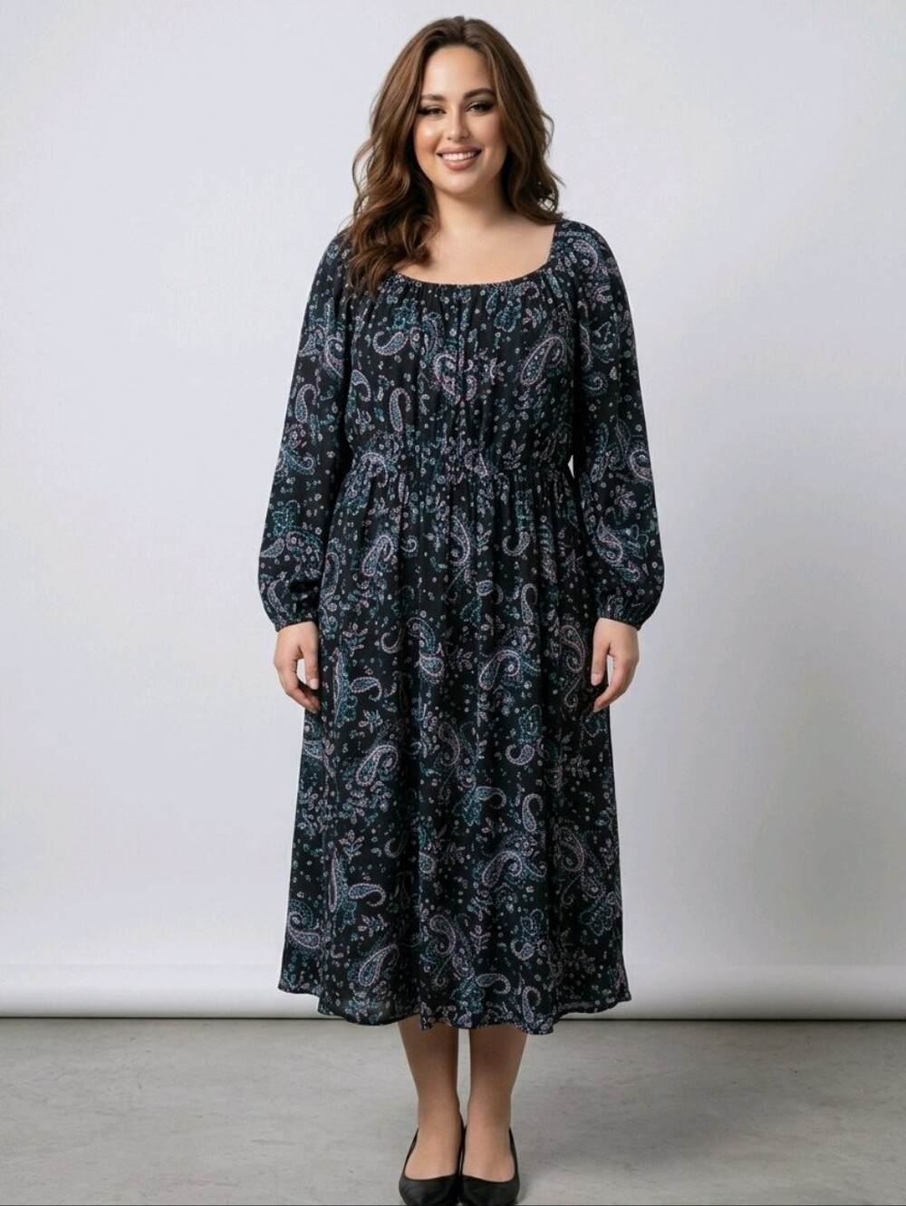 Lane Bryant Black Paisley Pesant Dress